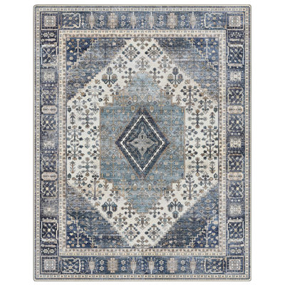 Oriental Machine Washable Blue Area Rug