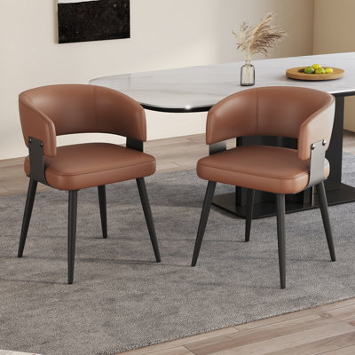 Modern Upholstered Dining Chairs Set of 4, Faux Leather Kitchen Side Chairs with Curved Open Back and Metal Legs, Easy Assembly