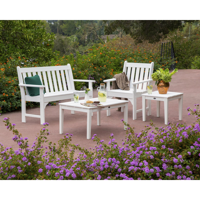 POLYWOOD Vineyard 4-Piece Bench Seating Set, Mahogany