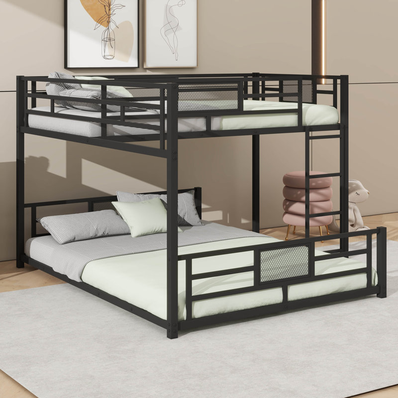 Twin over Full  Space-Efficient L-Shaped Metal Bunk Bed, Black