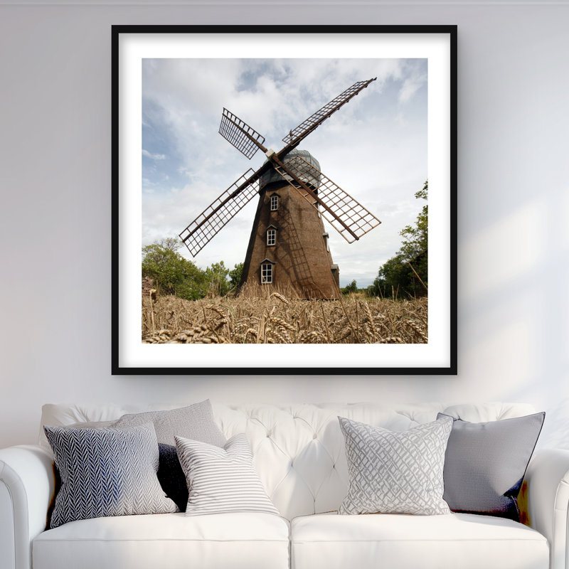 Moulin à vent - Reproduction matte encadrée pour le décor du salon, H 36 po x l 36 po, Noir