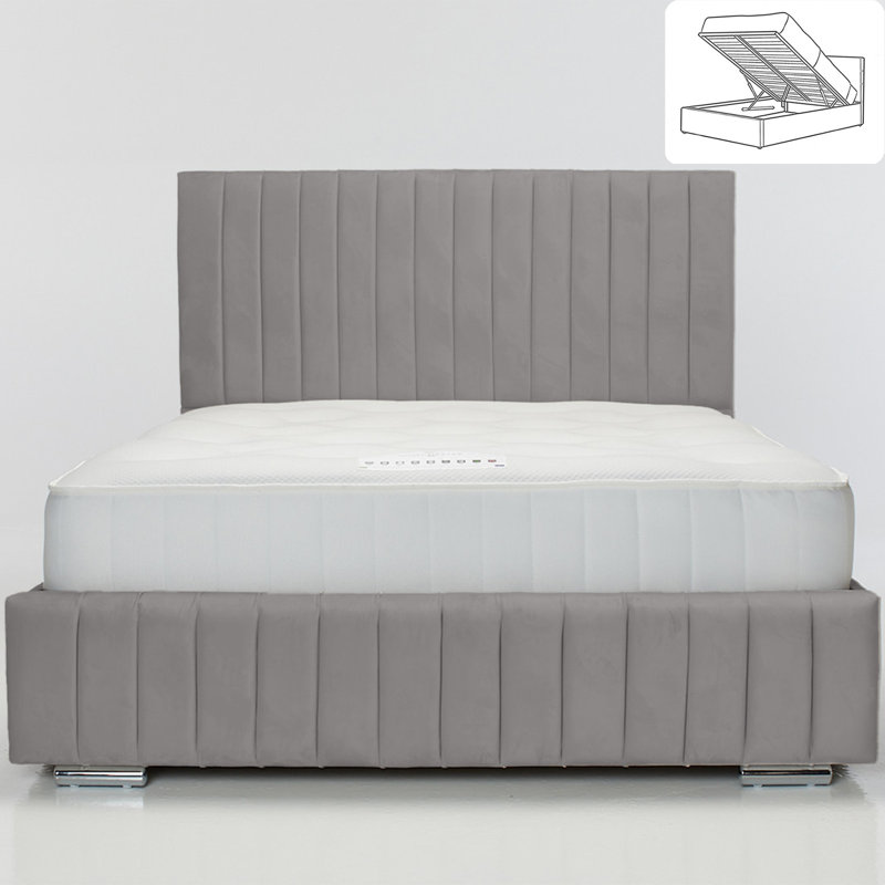 Aylei Wingback Ottoman Storage Bed - Plush Velvet Gas Lift Bed Frame with Headboard, White, Small Double (4')