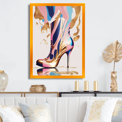 Rose et bleu déco, bottes à talons hauts III - Impression sur toile