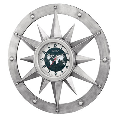 Industrial Compass Wall Clock with Raised Metal Spokes & Silent Sweep, C3395