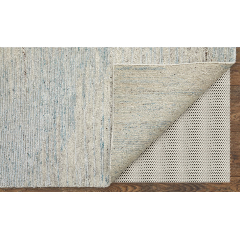 Brighton Handmade Wool Abstract Area Rug, Mint/Ivory, Rectangle 5'6" x 8'6"