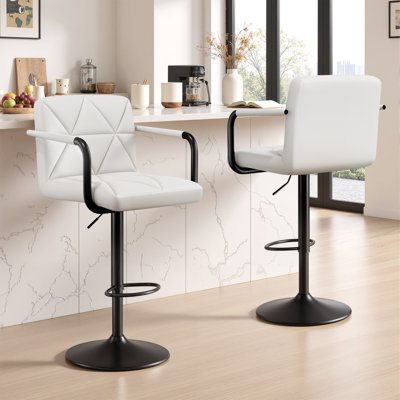 Modern Adjustable Swivel Bar Stool With Metal Footrest – Pu Leather Counter Chair, 360° Rotation, Height Adjustable Kitchen & Home Bar Seating