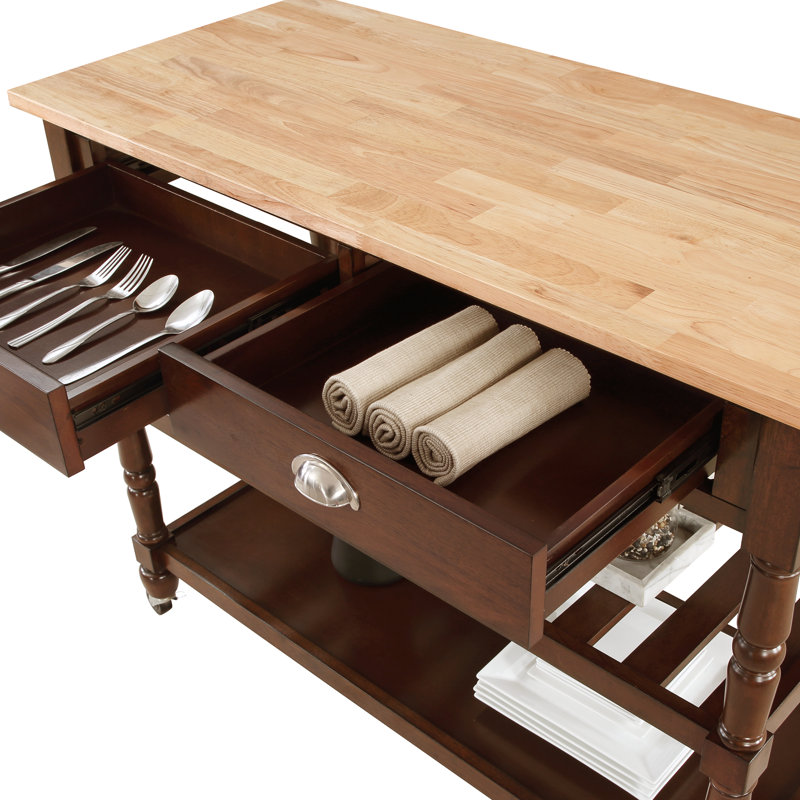Mayall 45" Kitchen Cart with Butcher Block Top and Locking Wheels, Espresso