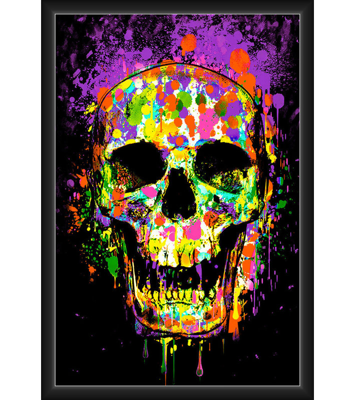  Officiellement sous licence Splatter Skull - Non Flock Blacklight Art Poster - 24 x 36 pouces - reproduction décorative - papier affiche - prêt à encadrer