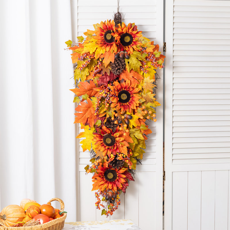 38"H Fall Oversized Sunflower Teardrop