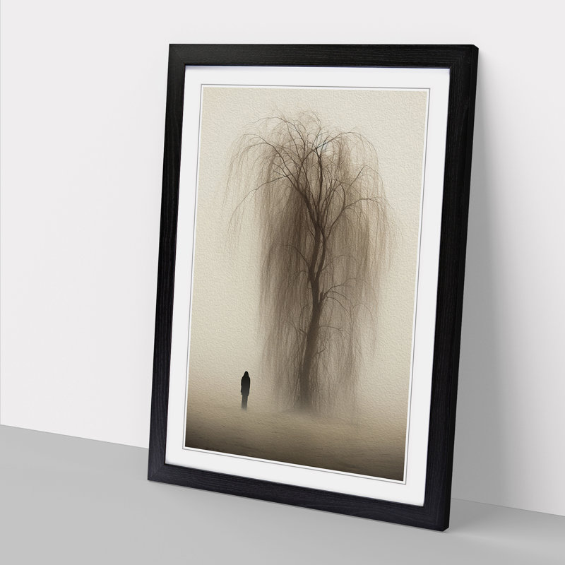 Weeping Willow Minimalism - Framed Print, 34cm H x 25cm W, Black Framed