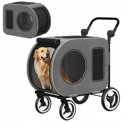Poussette robuste pour grands chiens pesant jusqu'à 90 lb, 2 poussettes pour animaux avec cabine ventilée, conception pliable, pour chiens de taille moyenne et grande, gris