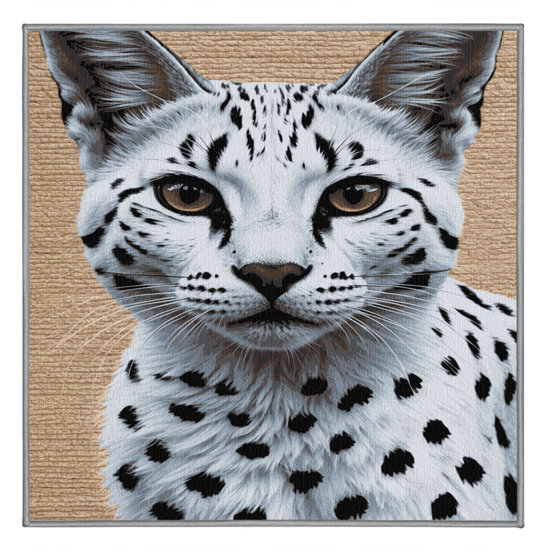Washable White Serval Big Cats Area Rug, Square 6'