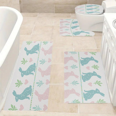 Ensemble de tapis de bain Pastel Bunny Silhouette, 4 pièces pour la toilette
