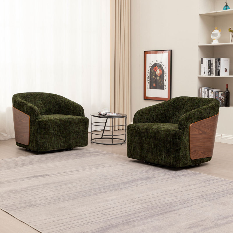 Andretta Linen Swivel Barrel Chair(Set of 2), Green Linen