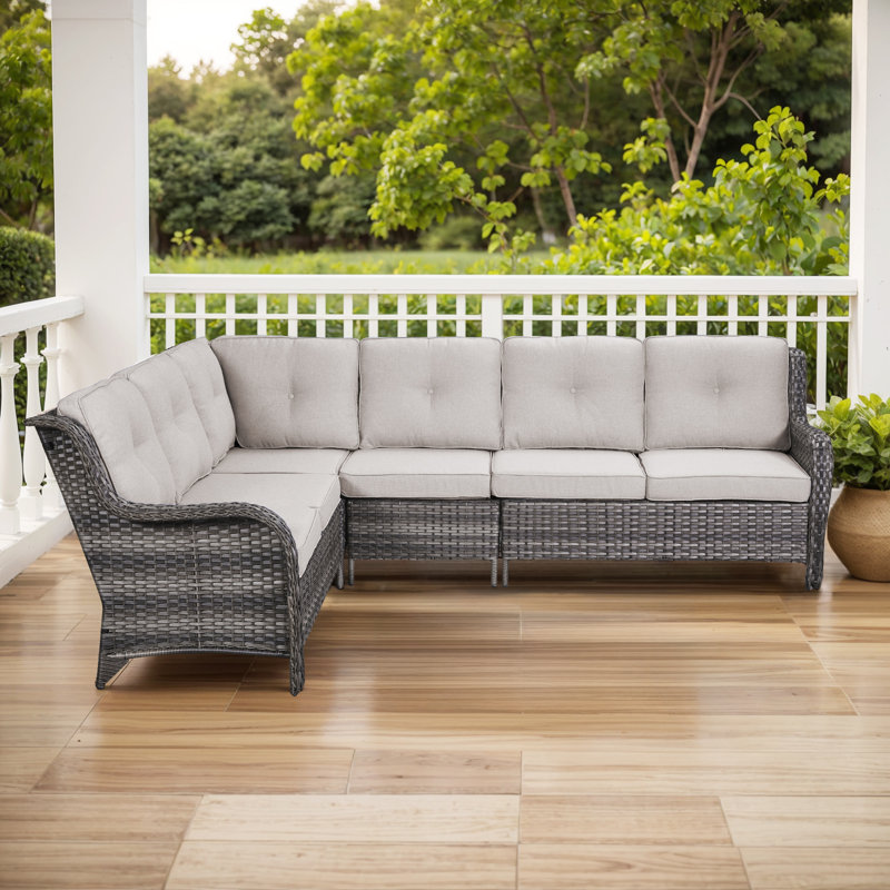 Canapé modulaire d'extérieur en osier Carolina avec coussins Carolina, Gris, Gris