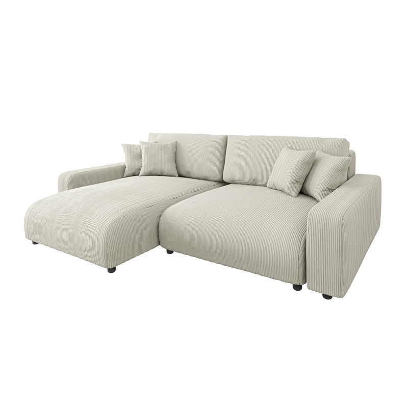  Gisela Sleeper Corner Sofa Chaise Bed with Storage Cord Fabric, Left Hand Facing, Beige