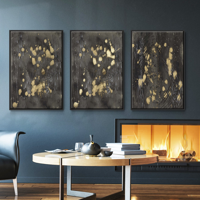 " Cosmic Downpour " 3 - Pieces, Black, 40" H x 78" W