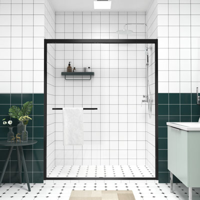 Aluminum Frame Double Sliding Glass Shower Enclosure With 1/4"  6Mm  & Tempered Glass, Safe Design, Handle For Bathroom