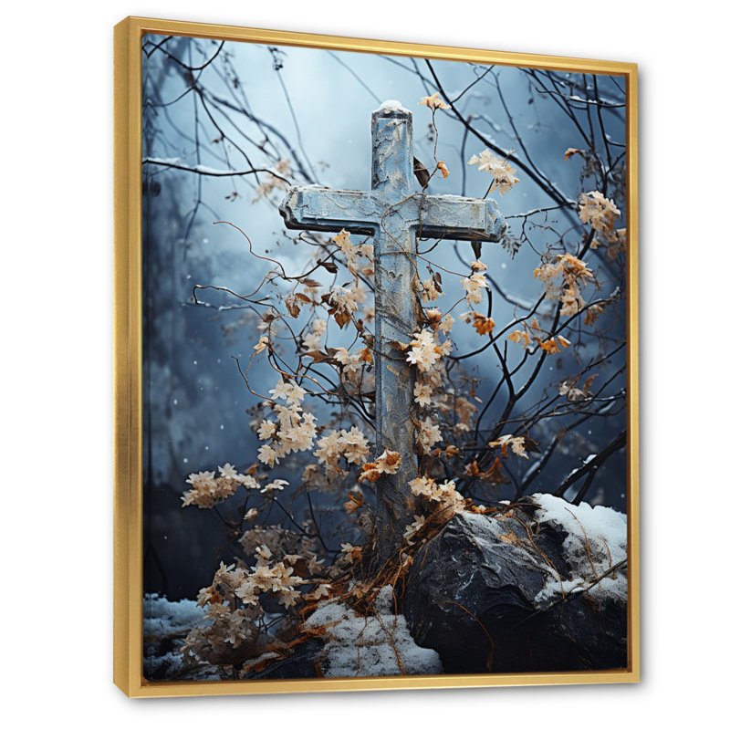 Religious Cross Sacred Solace III - Christianism Canvas Wall Art, H 44 po x l 34 po x P 1,5 po, Cadre flottant doré