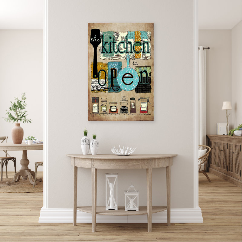 Cuisine ouverte sur toile tendue - Illustration de cuisine, décor de chambre bleu et vert foncé, H 36 po x l 24 po x P 2 po