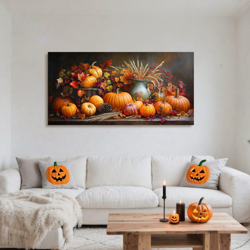 Art mural en forme de citrouille rustique en 2 dimensions, H 24 po x l 48 po