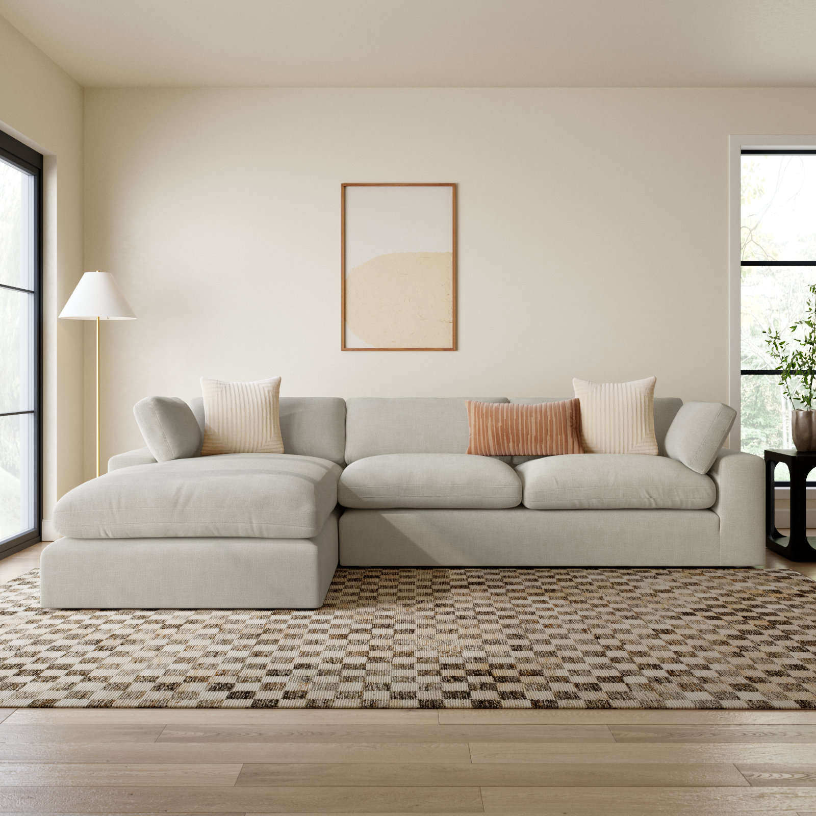Asher Linen Sofa and Chaise, Effie Linen Performance Linen, Left Hand Facing