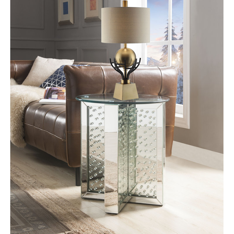 Table de bout Nysa avec miroir et faux cristaux (assemblée)