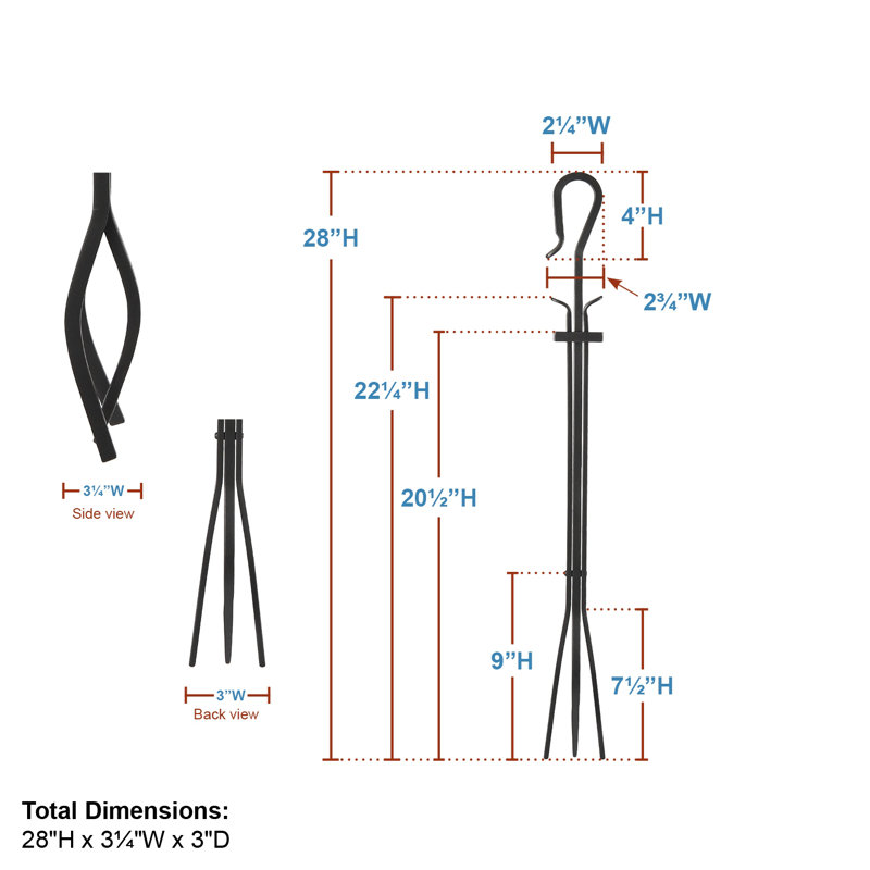 Graphite Gray Wrought Iron Shepherd's Hook Fireplace Tongs