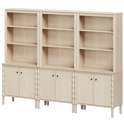 Greeta 73" Tall Bookcase With Open Shelf And 6 Door Storage For Home Office Living Room Bedroom, Natural