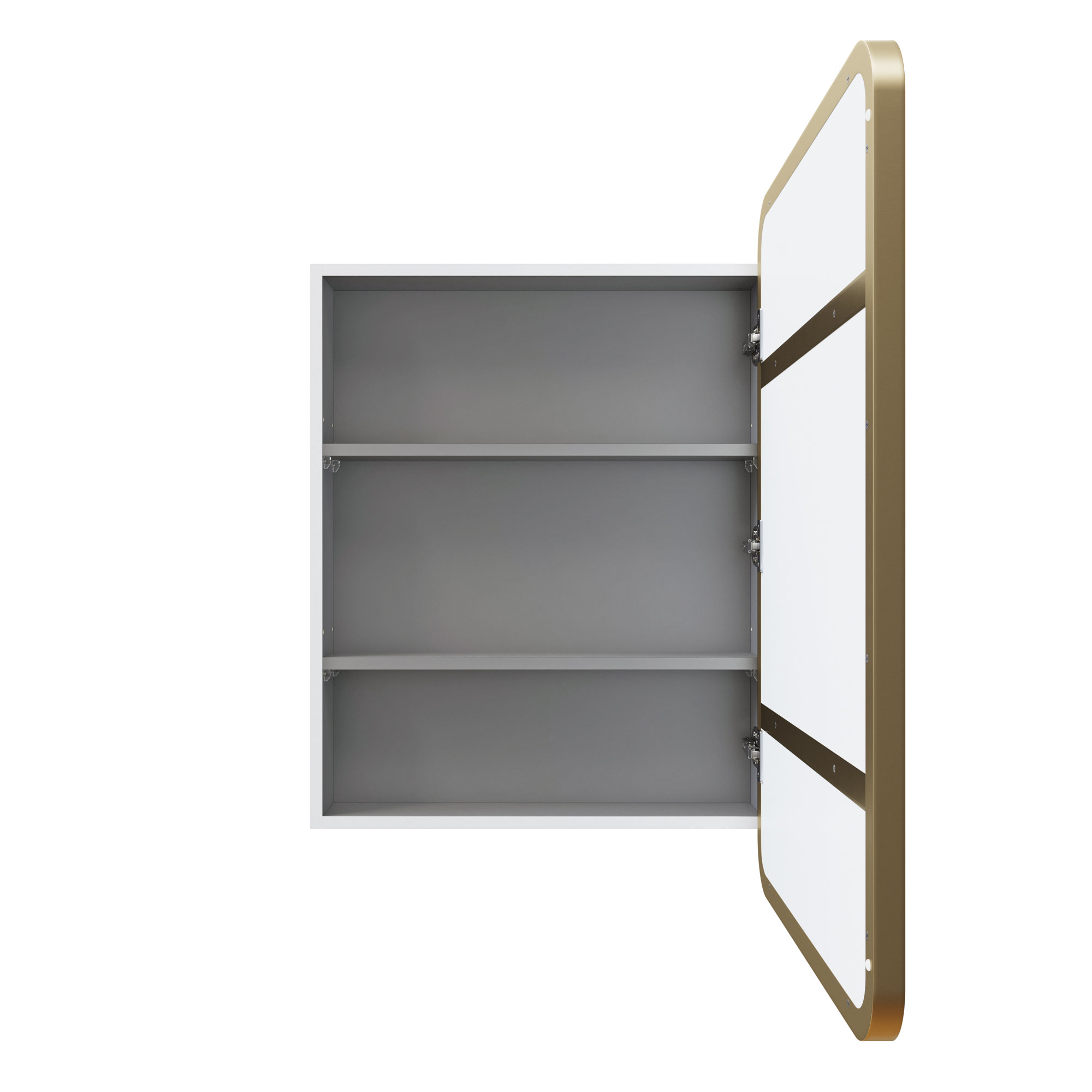 Stainless Steel Recessed Framed Single Door Medicine Cabinet with Adjustable Shelves, Satin Brass