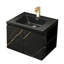 Meuble-lavabo 28 po avec lavabo intégré en résine pour petits espaces, meubles-lavabos noirs avec plateau et armoire en résine, tablettes latérales ouvertes
