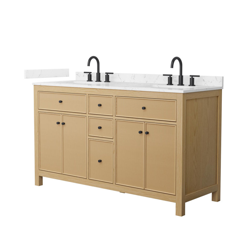 Pendry 60" Freestanding Double Bathroom Vanity with Cultured Marble Top, Matte Black