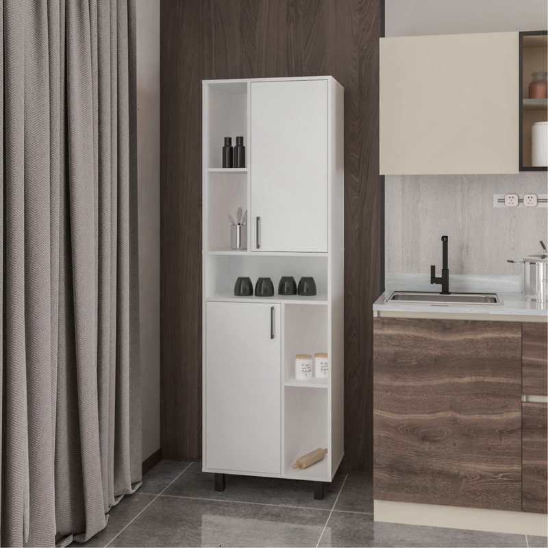 Kitchen Pantry with Open Storage and 2 Doors, 74.8" H x 23.6" W x 16.2" D