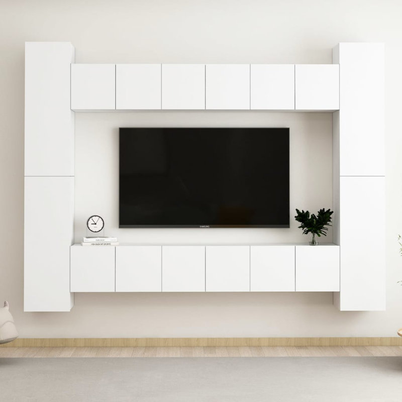 10 Piece TV Cabinet Set Engineered Wood, White