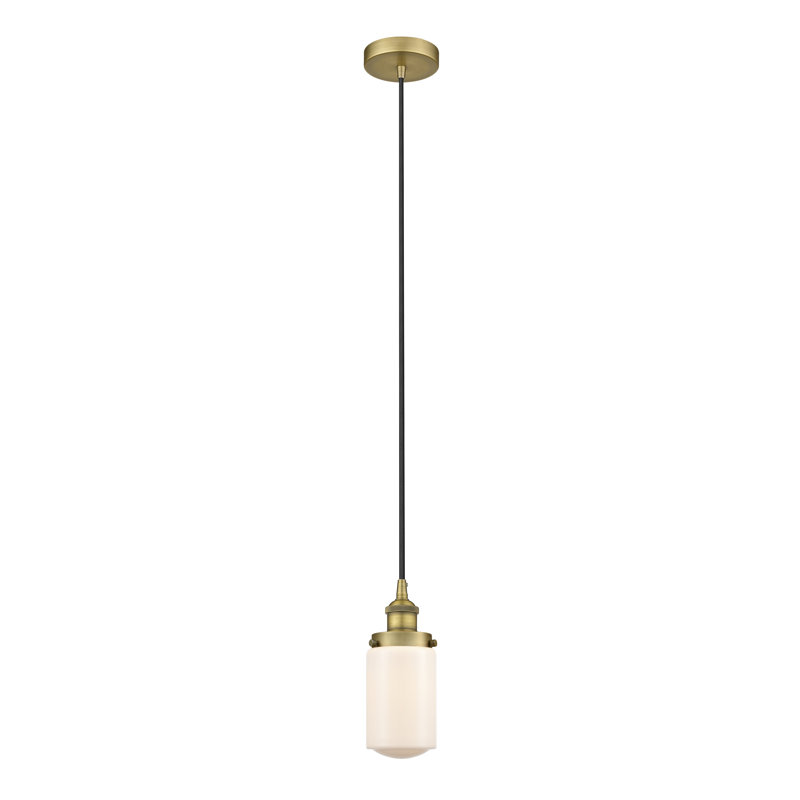 Luminaire suspendu cylindrique à 1 lumière Saroyan, Blanc mat, Laiton brossé