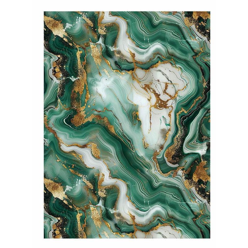 Abstrait vert émeraude et cristaux de marbre géode dorée I, reproduction d'art moderne sans cadre, H 30 po x l 20 po