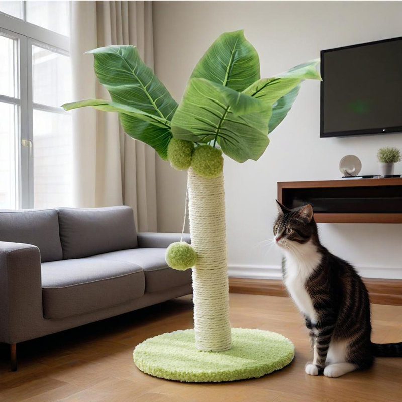 Poteau à griffes pour chat, poteau à griffes pour chaton de 16 po avec corde en sisal de qualité supérieure, arbre à chat mignon avec jouets suspendus et boules de printemps pour petits chats d'intérieur