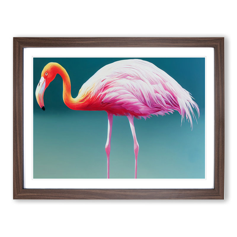 Euphoric Flamingo - Framed Print, 25cm H x 34cm W x 2cm D, Walnut