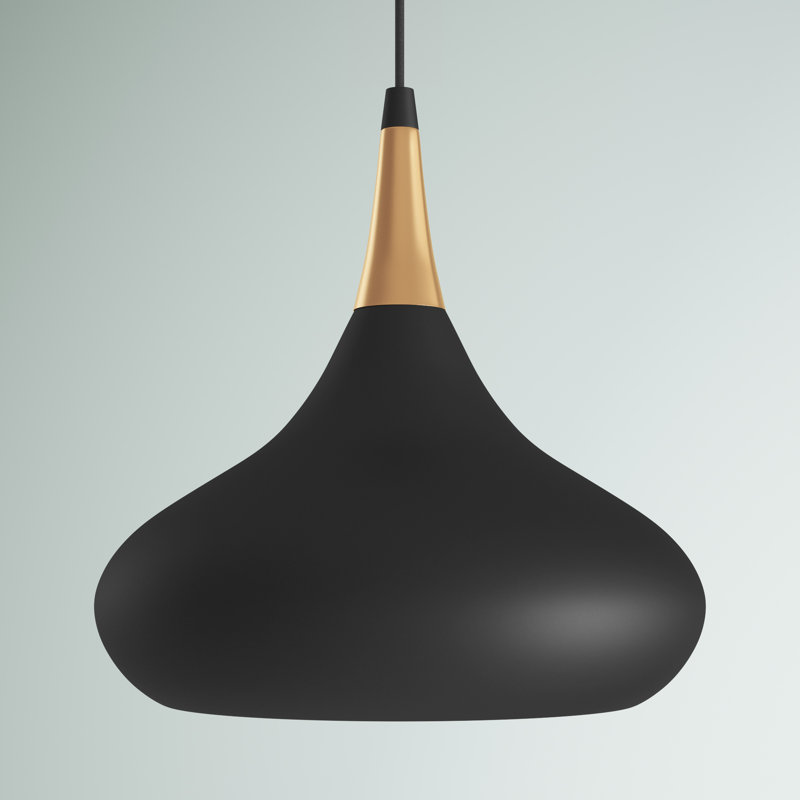 Luminaire suspendu en forme de goutte à 1 lumière Braylon, Noir mat / nickel poli, H 14 po x l 14 po x P 14 po
