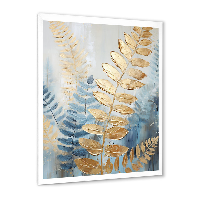 «Blue and Golden Ferns Breeze Symphony III», reproduction sur toile, Cadre simple blanc, H 20 po x l 12 po x P 1 po