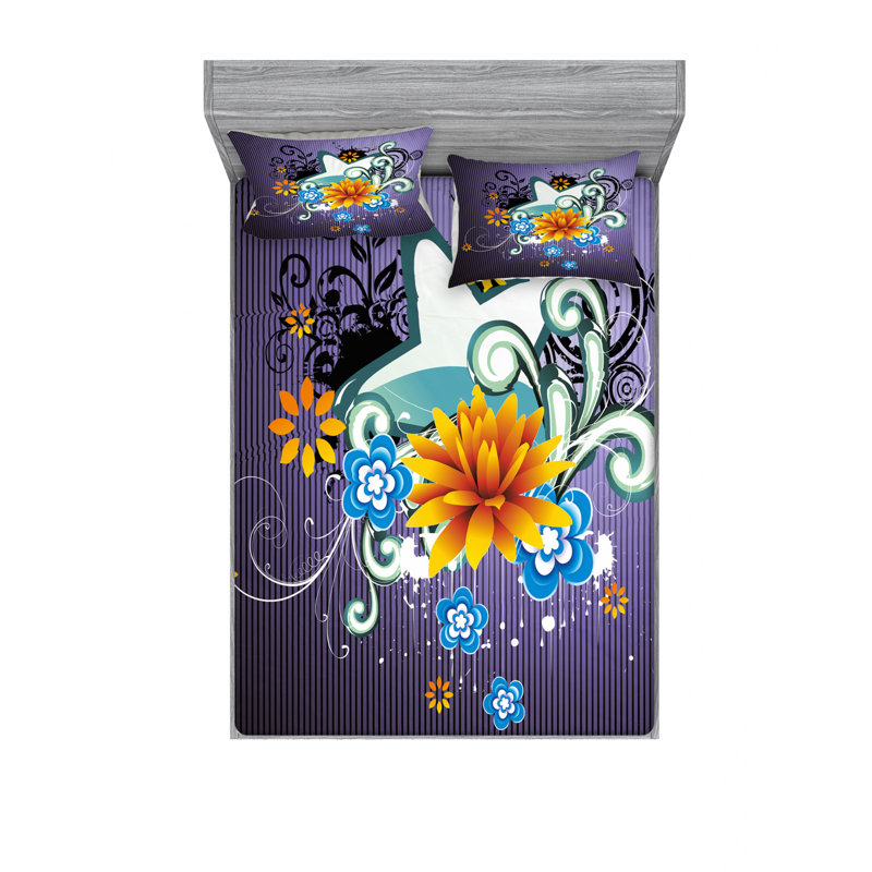 Ensemble de draps florales et tourbillons stars, Ensemble de draps pour lit double avec un drap-hou