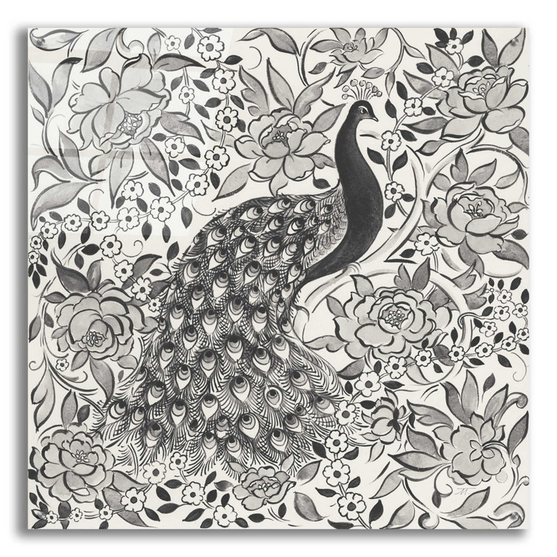 «Peacock Garden III BW» par Miranda Thomas, art mural en verre acrylique, H 36 po x l 36 po x P 0,2 po