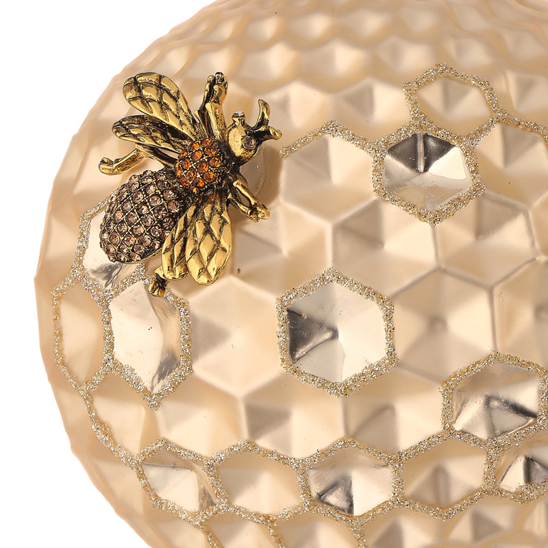 Ornement en forme de nid d'abeilles en verre 4 "avec abeilles