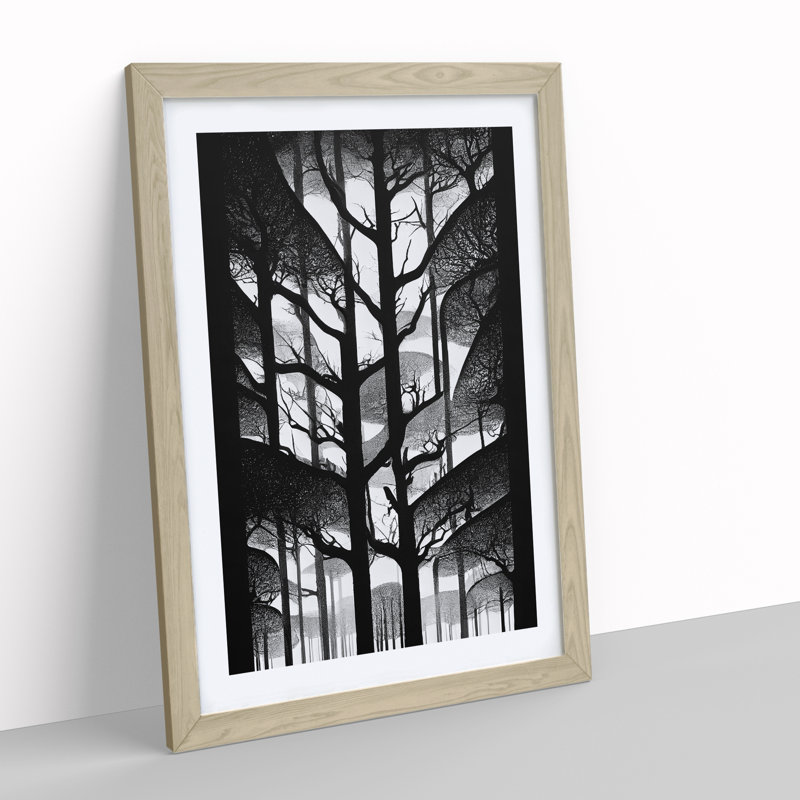 Monochrome Forest - Framed Print, 34cm H x 25cm W x 2cm D, Oak