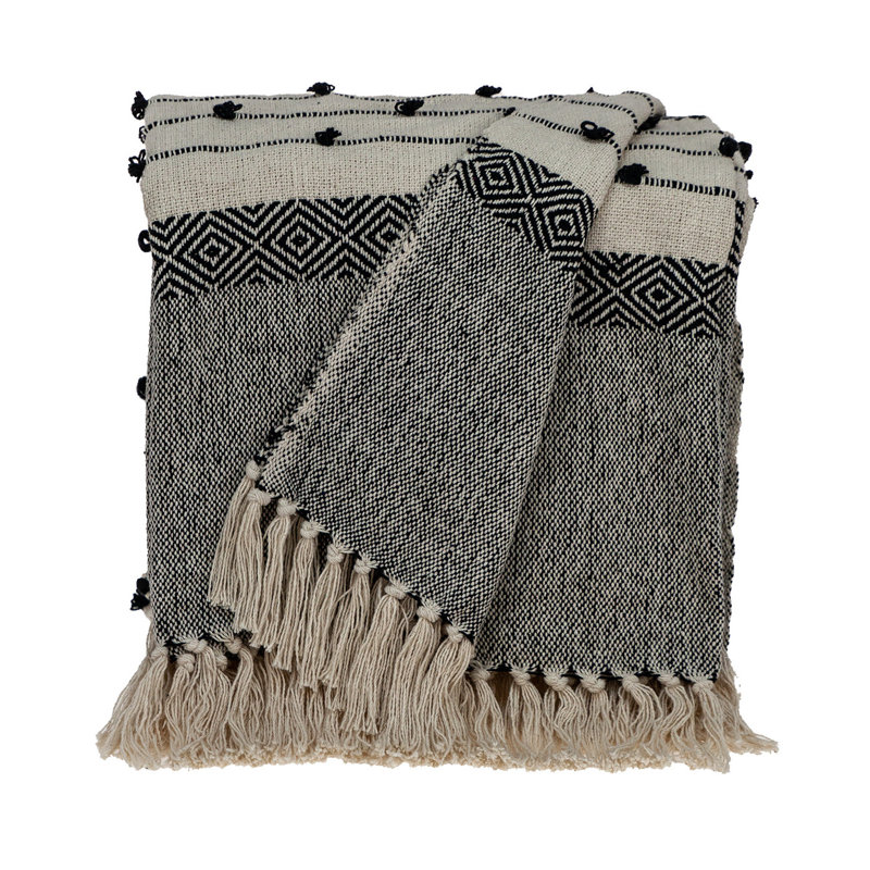 Jeté réversible en laine tissée beige et noire