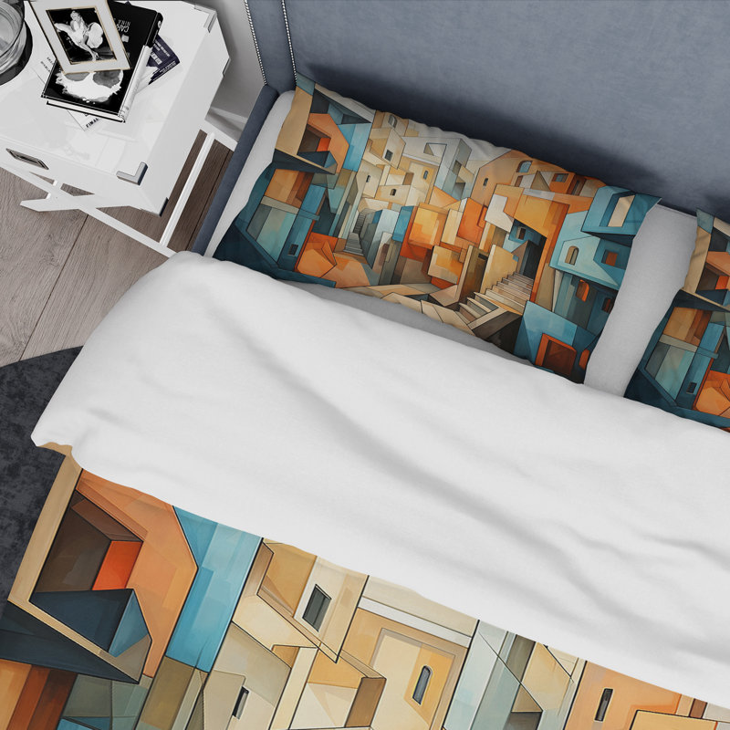 Cubism Art Multidimensional V - Ensemble de housse de couette abstrait - Microfibre de polyester
