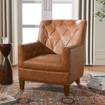 29.5'' W Top-Grain Genuine Leather Upholstered Armchair