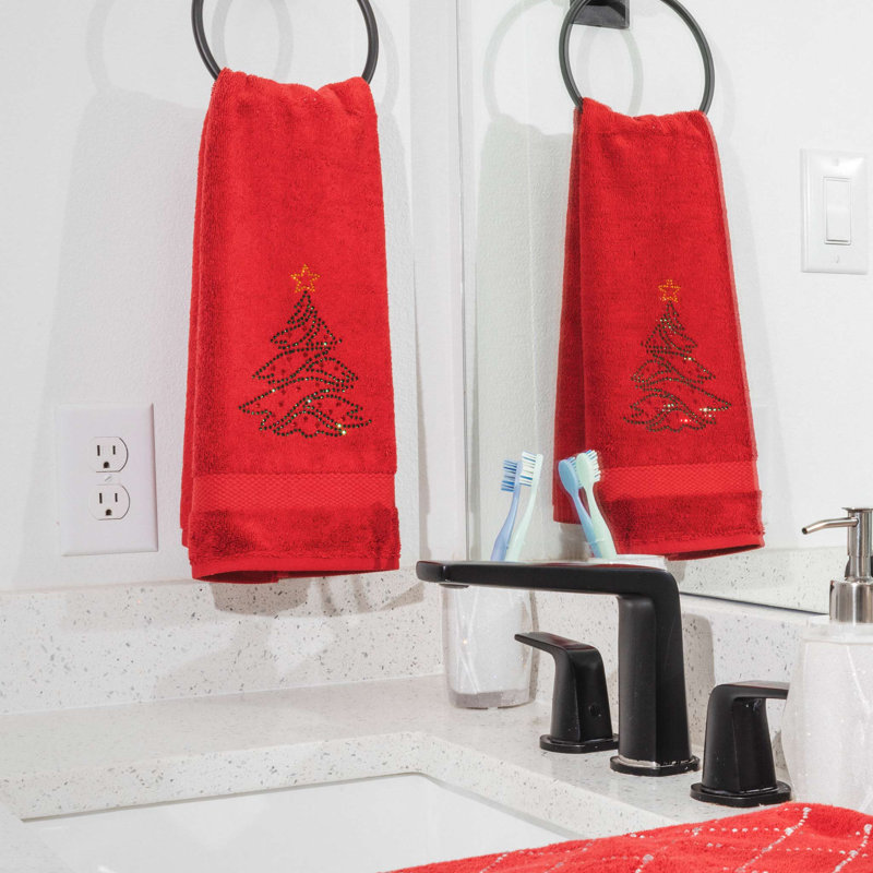 Essuie-mains Sparkles Home | Rouge, vert et or | Tissu éponge 100% coton, Rouge