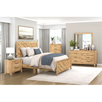 Mobilier de chambre à coucher rustique en bois à motif chevron de très grand lit à finition naturelle 1pc