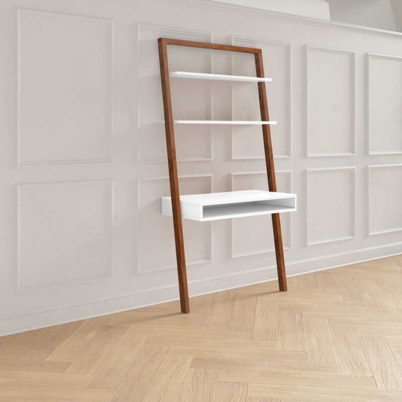Coby 73.56"H X 38"W Leaning/Ladder Desk, White/Natural